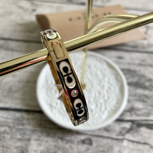 NWT! Authentic Coach bangle bracelet in gold, black with white logos + gift box - Picture 7 of 15